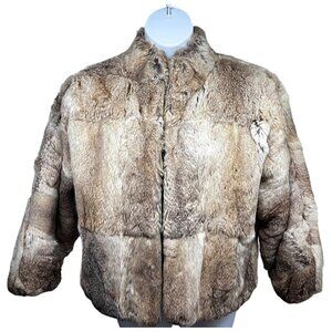 Womens Vintage Dyed Rabbit Fur Lined Coat Jacket Small Pockets Mob Wives